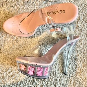 Denova's Women's Crystal High Heel Pole Dancing Ankle Strap fits 8.5